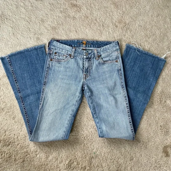 7 For All Mankind "A" Pocket Y2K Pink Stiching Low Rise Boot Cut Jeans Size 27 - Picture 4 of 8